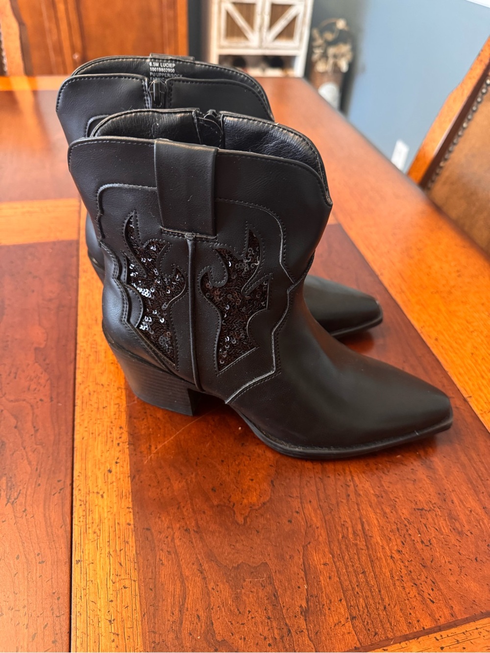 Wild Pair Black Sequin Western Ankle Boots - Women’s size 6.5